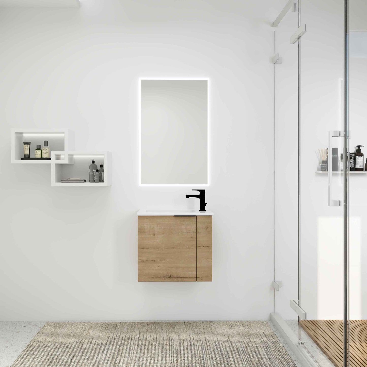 22-Inch Floating Bathroom Vanity with Ceramic Sink – Modern Wall-Mounted Vanity with Soft-Close Door, Oak Finish