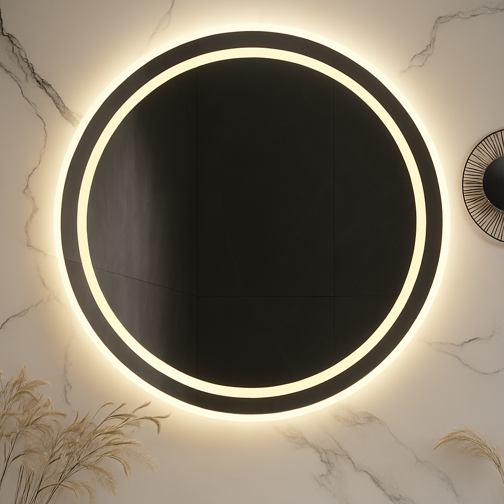Ondelle Round LED Bathroom Mirror — Front-Lit Ring + Backlit Halo, Anti-Fog, Dimmable | 24″, 28″, 32″