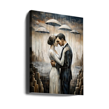 Ein Kuss unter den schwebenden Regenschirmen – Wandkunst