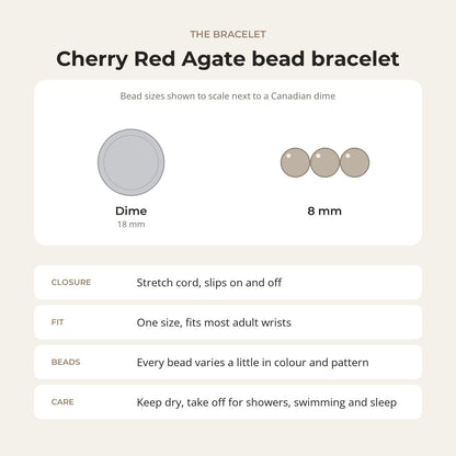 Agate Cherry Red Round Bracelet - 8mm (Enhanced)