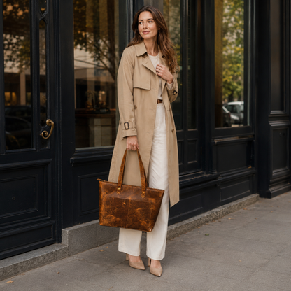 Klassische Tragetasche aus braunem Leder
