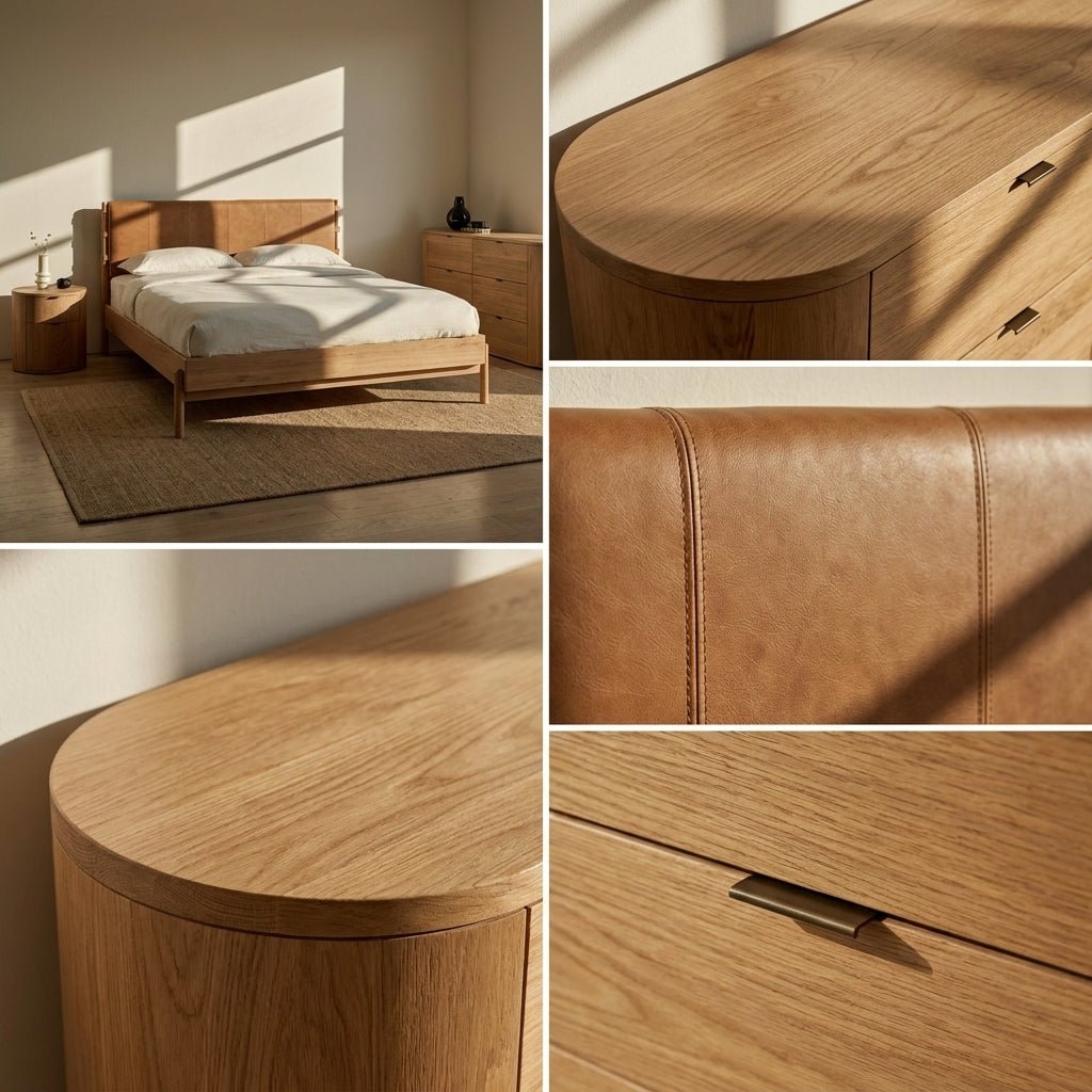Colin Top-Grain Leather Bed with Matching Nightstand and Dresser