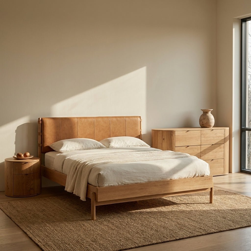 Colin Top-Grain Leather Bed with Matching Nightstand and Dresser