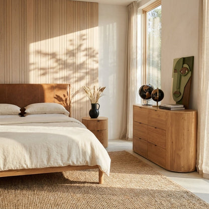 Colin Top-Grain Leather Bed with Matching Nightstand and Dresser
