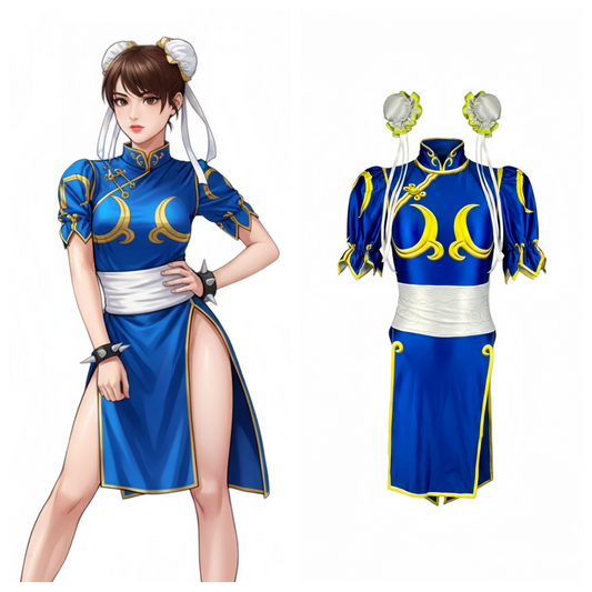 【DISCONTINUED】Chun-Li Inspired Cosplay Bodysuit Set with Detachable Skirt & Accessories