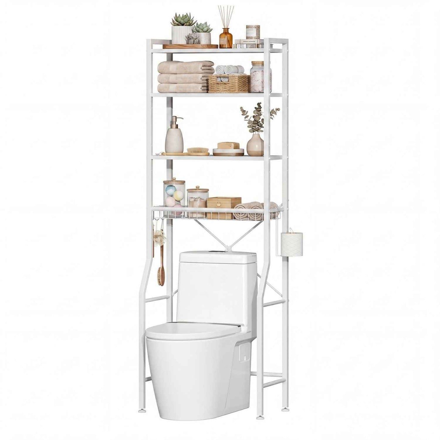 68-inch Independent Bathroom Storage Rack, Iron And Wood Material Toilet Above Storage Rack, Used For Placing Towels And Toiletries In The Bathroom