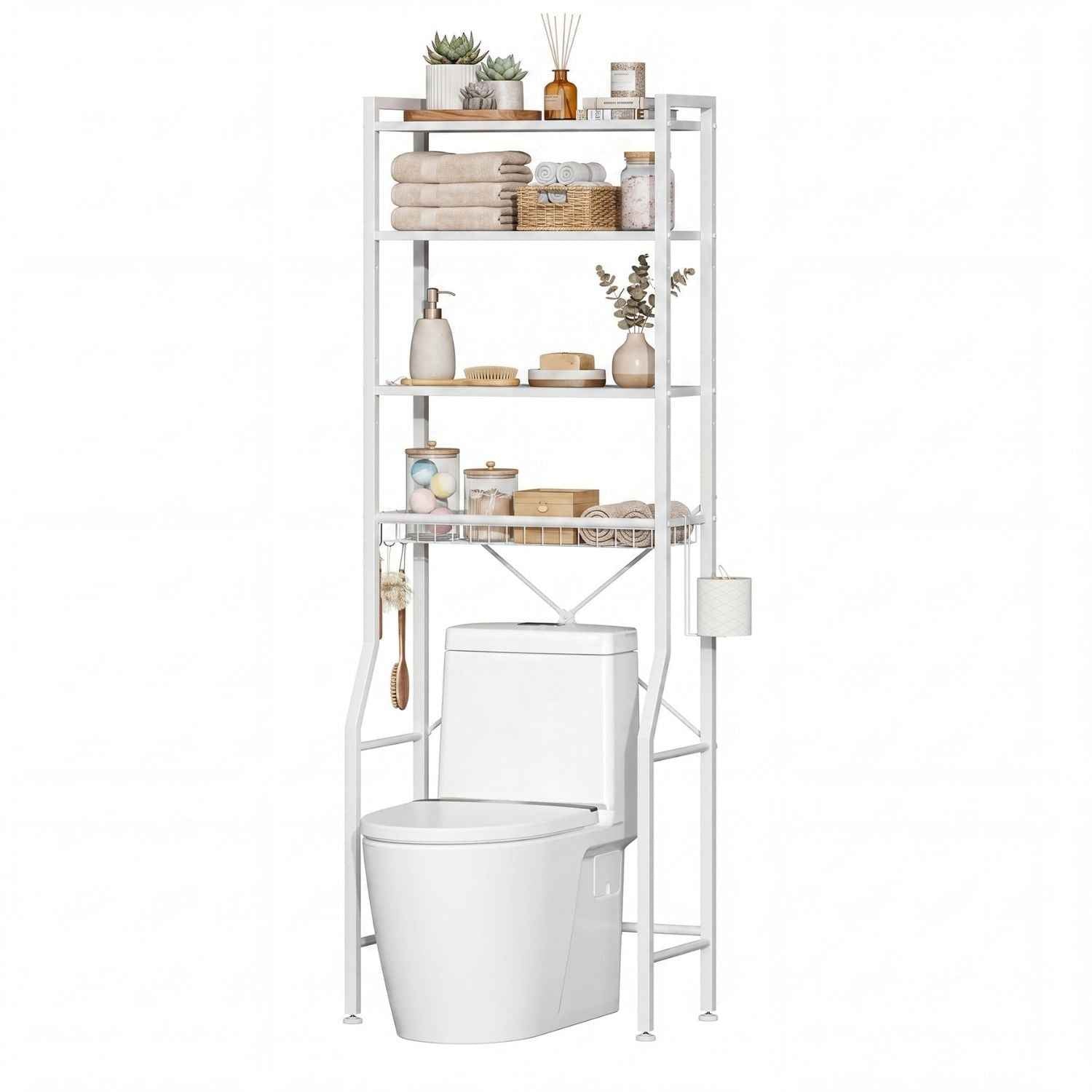 68-inch Independent Bathroom Storage Rack, Iron And Wood Material Toilet Above Storage Rack, Used For Placing Towels And Toiletries In The Bathroom