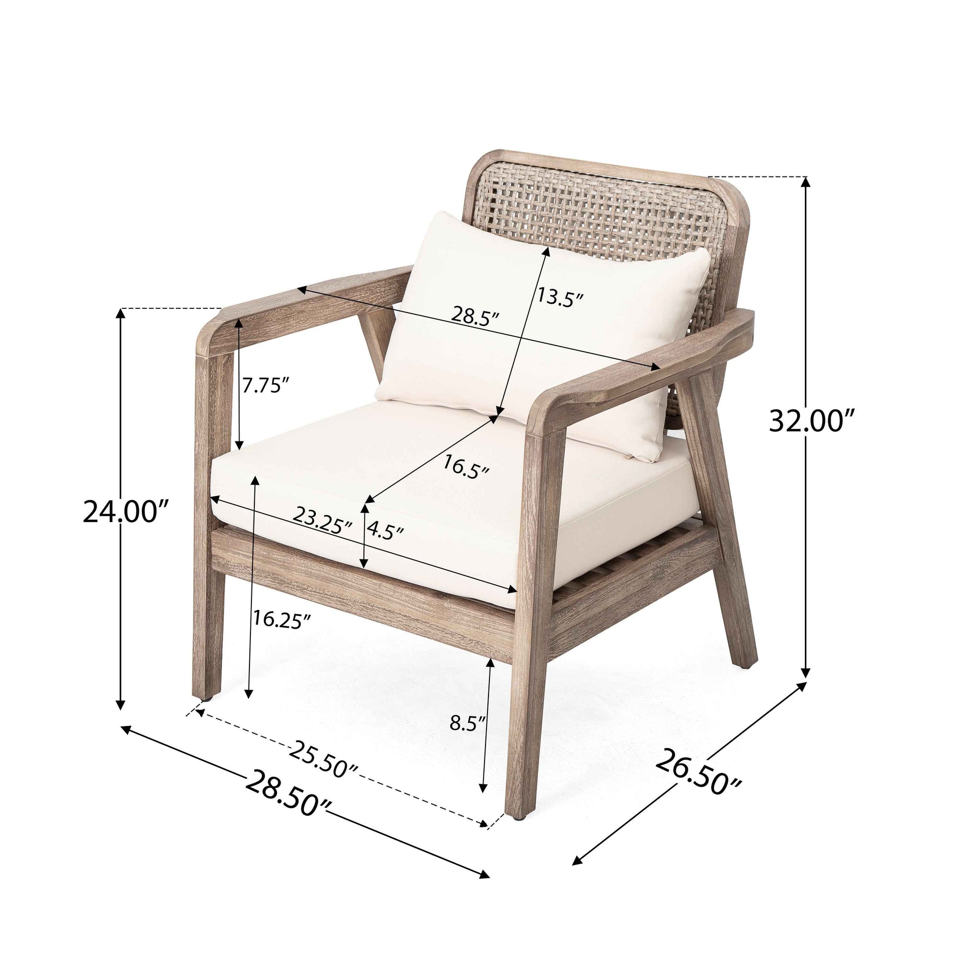 Set of 2 Outdoor Acacia Wood Patio Club Chairs – Deep Seating with Thick Cream Cushions (United States Delivery Only)