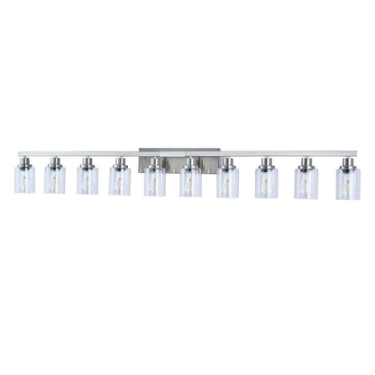 10-Light Brushed Nickel Bathroom Vanity Light Fixture – Clear Glass Wall Sconce Over Mirror with E26 Bulbs