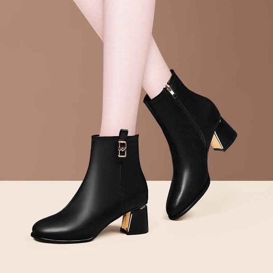 Women's Sequin Ankle Boots – Pointed Toe Chunky Heel Side-Zip Fashion Boots