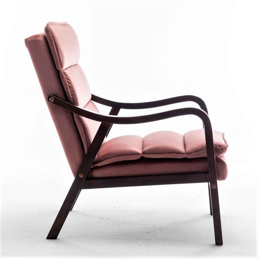 Mid-Century Modern Rose Accent Chair – Velvet Upholstered Reading Chair with Wood Armrests (United States Delivery Only)