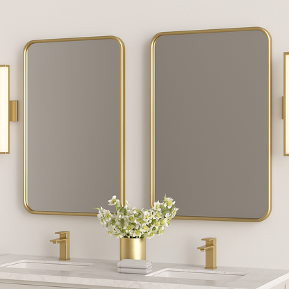 Ondelle Rounded Rectangle Bathroom Mirror — Slim Metal Frame, 4 Sizes