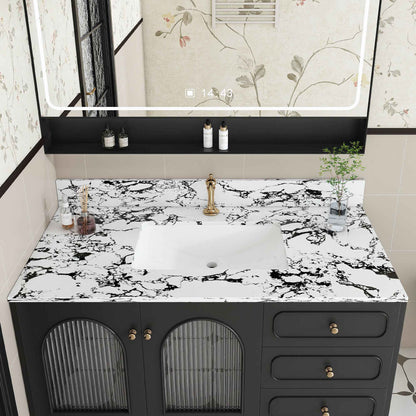 43-Inch Carrara White Bathroom Vanity Top with Undermount Ceramic Sink & Backsplash – Artificial Marble Countertop