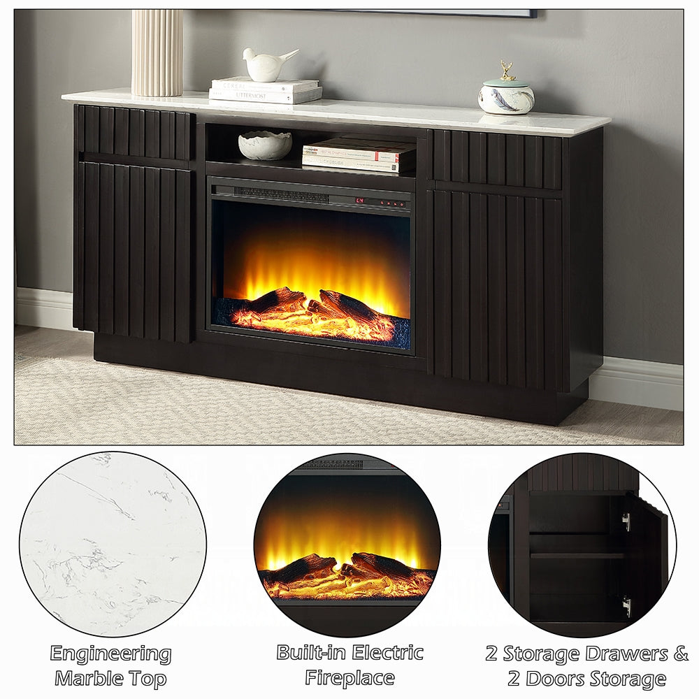 Nocturne Faux Marble Server/Fireplace - Espresso