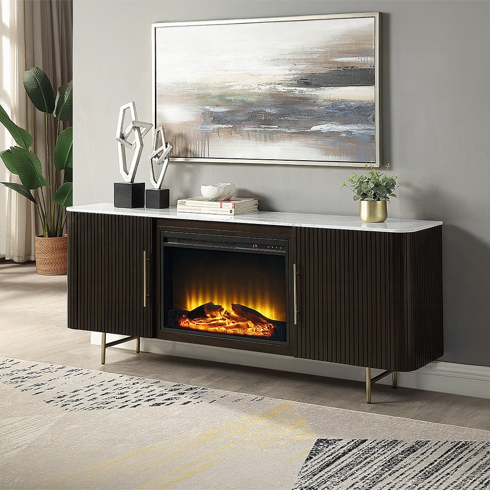 Laffery Faux Marble 70" TV Stand/Fireplace - Espresso