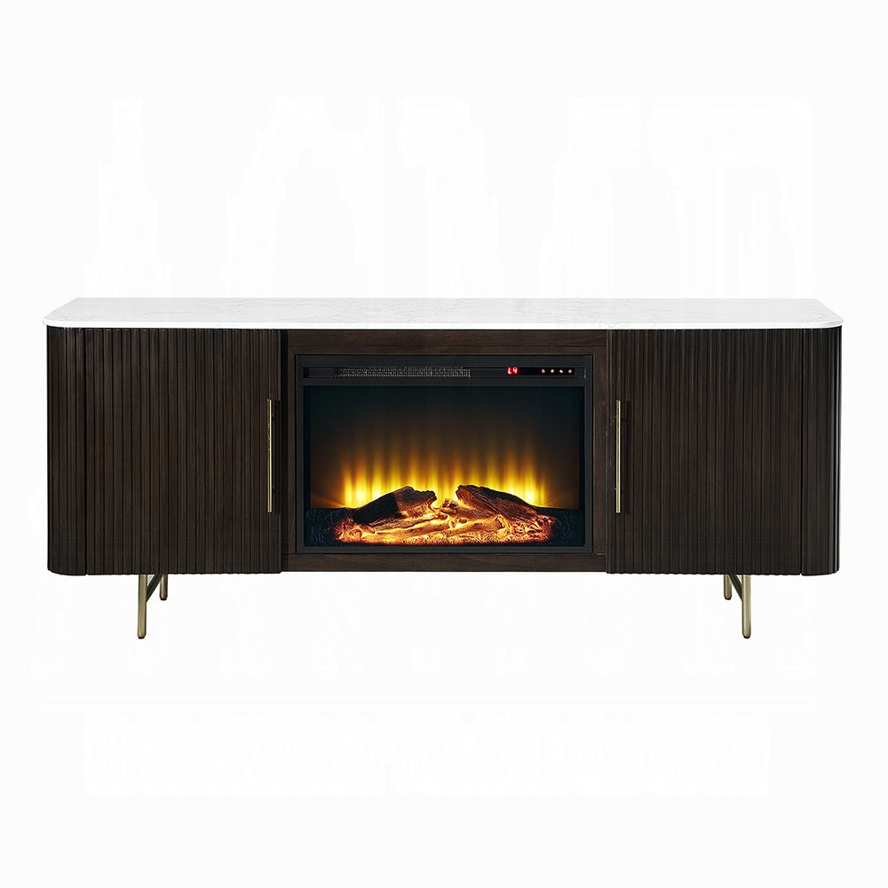 Laffery Faux Marble 70" TV Stand/Fireplace - Espresso