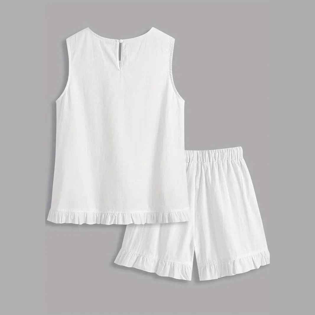Women’s Elegant Lace Sleeveless Top & Wide-Leg Pants Set – Chic White Two-Piece Commuter Outfit (Deliver to United States Only)