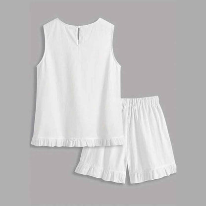Women’s Elegant Lace Sleeveless Top & Wide-Leg Pants Set – Chic White Two-Piece Commuter Outfit (Deliver to United States Only)