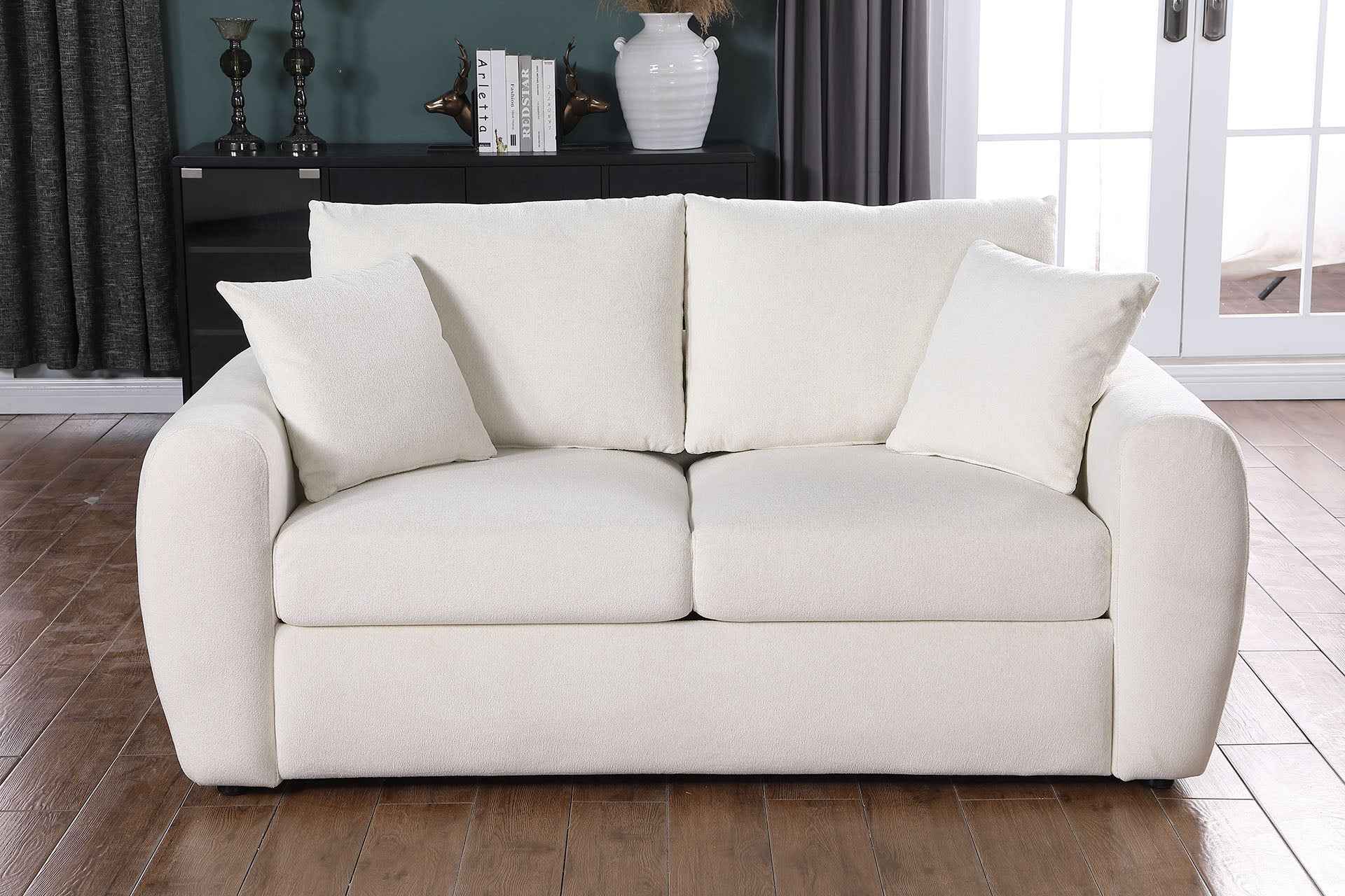 Modern Minimalist Beige Sofa – Comfortable Chenille 2 Seater Living Room Couch (Only US Delivery)