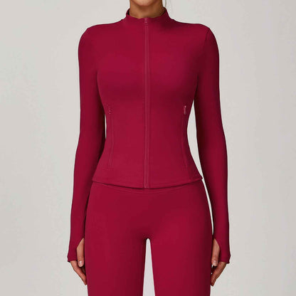 Women’s Long-Sleeve Zip-Up Yoga Jacket – Quick-Dry Sports & Workout Top