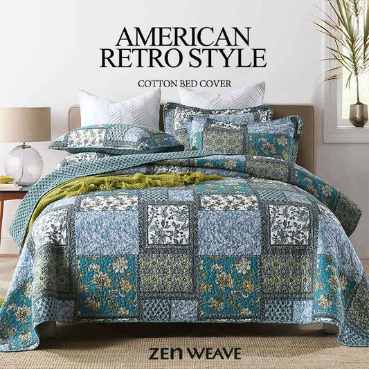 Reversible Cotton Quilt Bedspread Set – Vintage Floral Patchwork 3-Piece All-Season Bedding