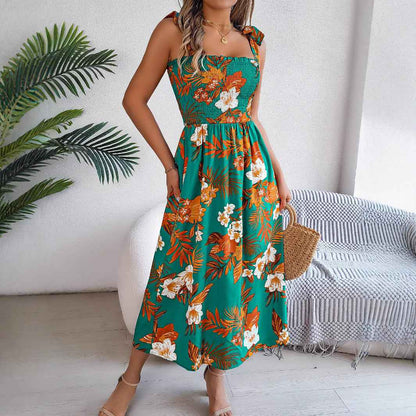 Women's Floral Print Suspender Corset Maxi Dress – Summer Holiday & Beach Dress (US Delivery Only)