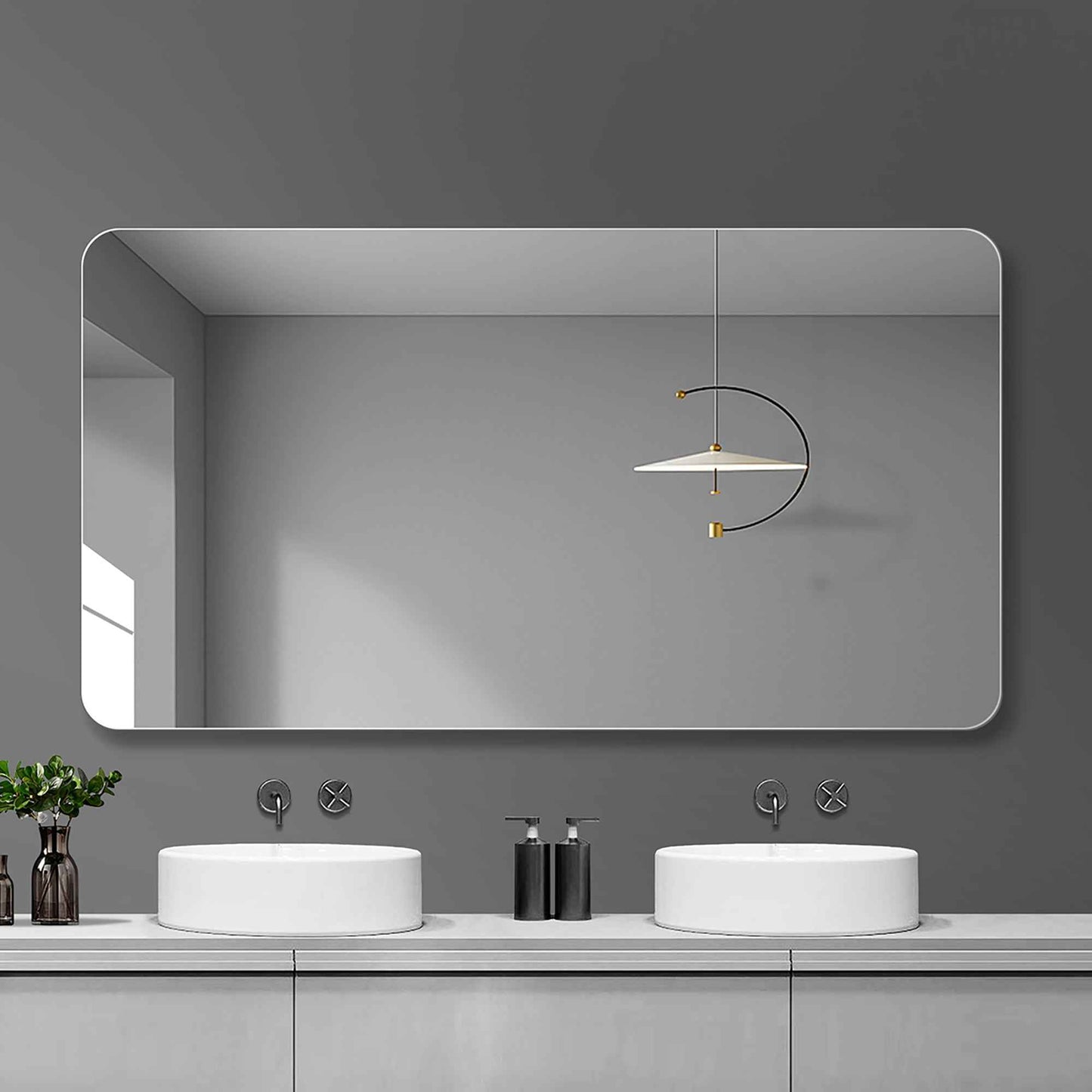 39-Inch Frameless Bathroom Vanity Mirror – Wall-Mounted Anti-Fog Waterproof Silver Mirror with Rounded Corners