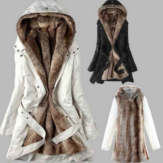 Women's Wool-Lined Mid-Length Cotton Coat – Detachable Lining Long-Sleeve Outerwear
