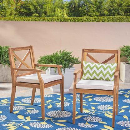PERLA Outdoor Dining Chairs Set of 2 – Acacia Wood Patio Chairs with Water-Resistant Cream Cushions for Garden & Poolside