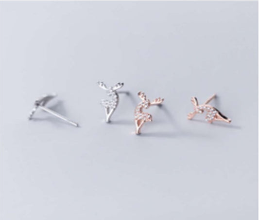 Posing Reindeer CZ Studs — Sterling Silver or Rose Gold Plated