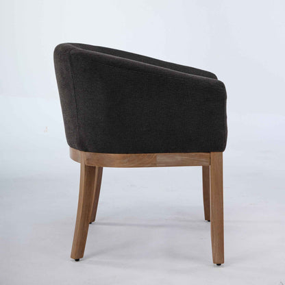 Mid-Century Modern Barrel Dining Chair with Arms – Black Upholstered Linen Accent Chair with Natural Rubberwood Frame (United States Delivery Only)