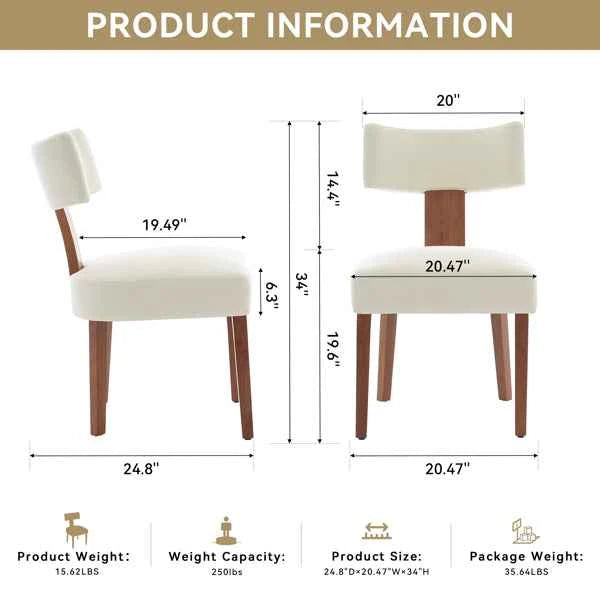064-Set Of 2 Linen Fabric Modern Armless Dining Chairs With Curved Backrest And Solid Wooden Legs For Dining Room Living Room ,Beige