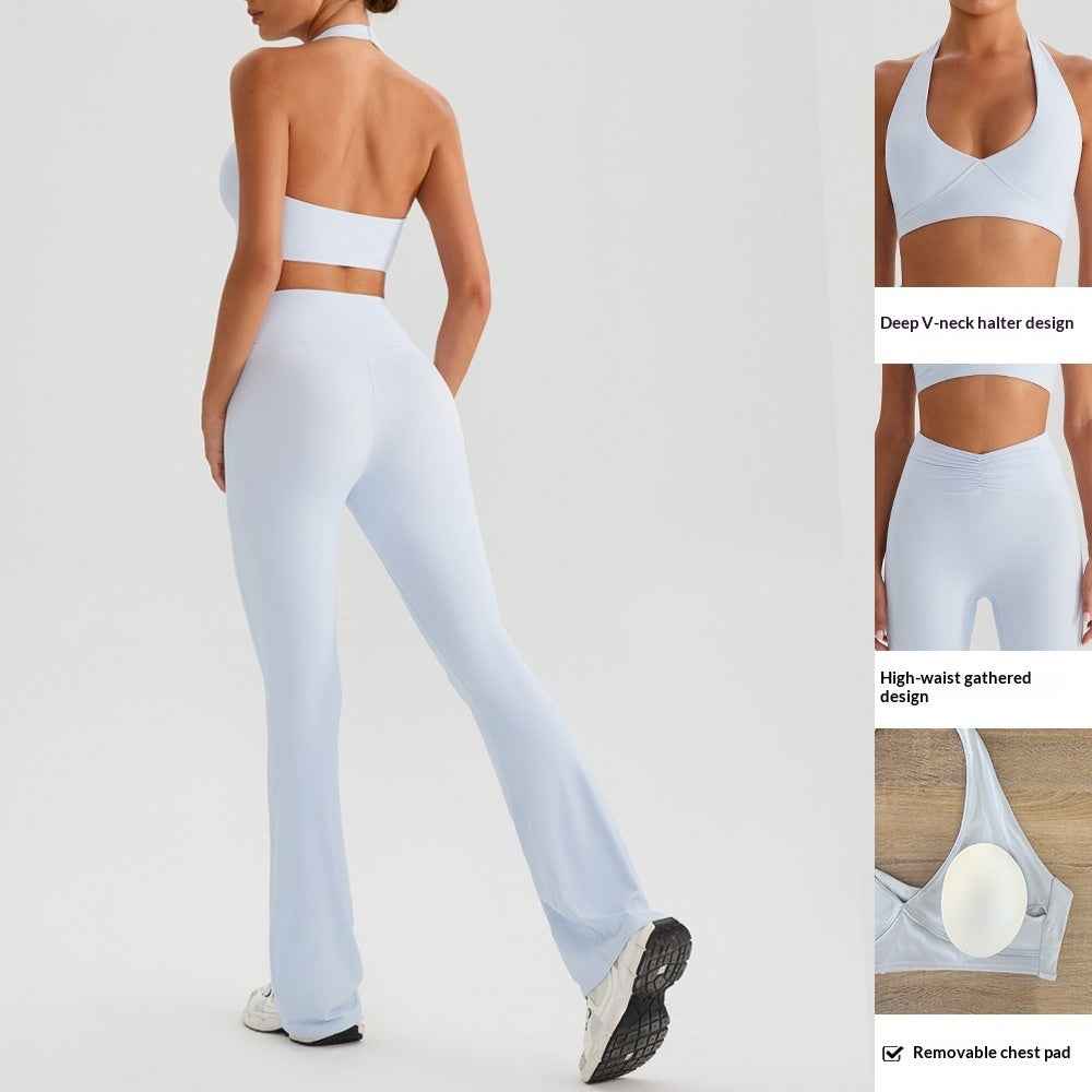 Yoga Sports Halter Bra & Tennis Skirt Two-Piece Set – Outdoor Running Fitness Outfit