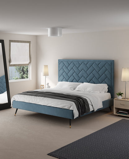 Gallagher Polsterbett aus Samt mit Plattform - Blau