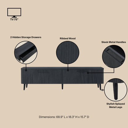 Tempo 69" Fluted TV Stand with 2 Drawers - Multiple Color Options