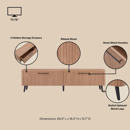 Tempo 69" Fluted TV Stand with 2 Drawers - Multiple Color Options