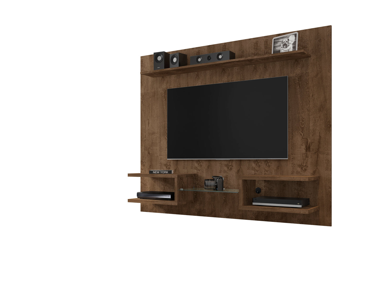 Augusta Modern Floating Shelved Entertainment Center - Rustic Brown