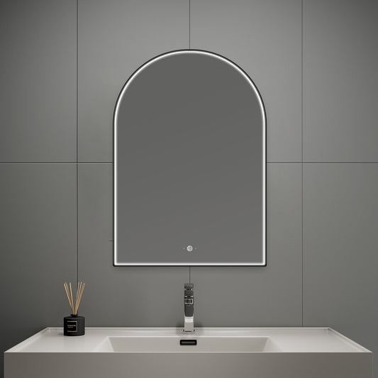 24" x 34" Arched LED Bathroom Mirror, Front-Lit Black Frame, Motion Sensor, Anti-Fog