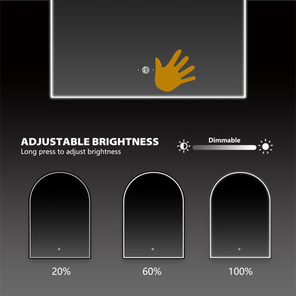 24" x 34" Arched LED Bathroom Mirror, Front-Lit Black Frame, Motion Sensor, Anti-Fog