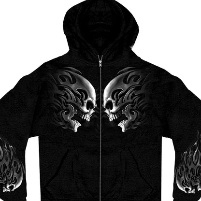 BOL Men's Head Butt Skulls Zipper Hoodie