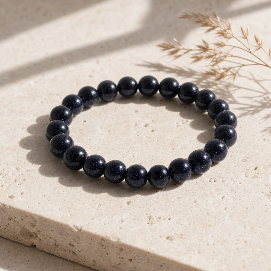 Goldstone Blue Round Bracelet (Synthetic)