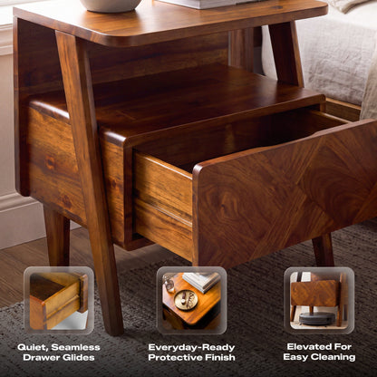 Rum Solid Wood Nightstand