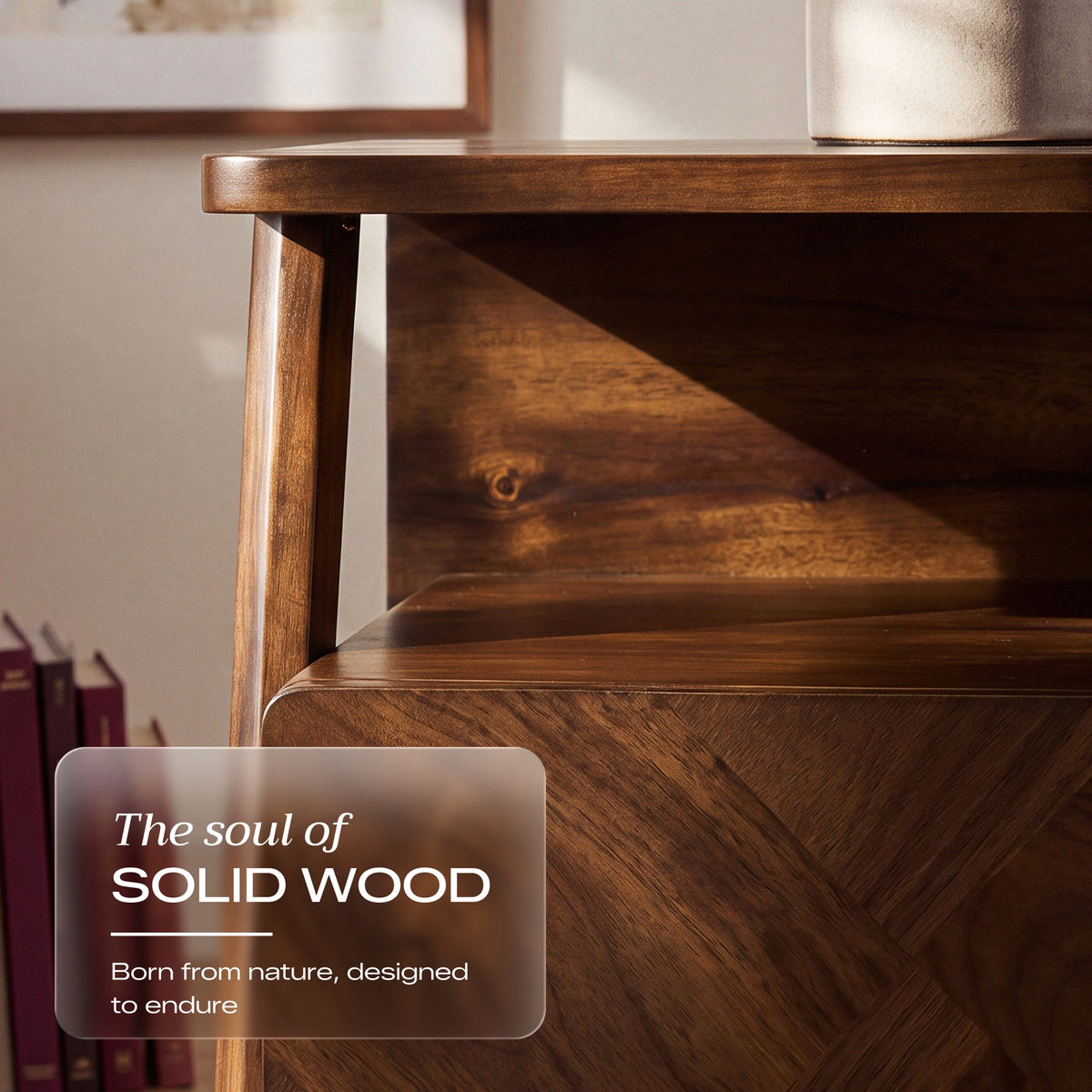 Rum Solid Wood Nightstand