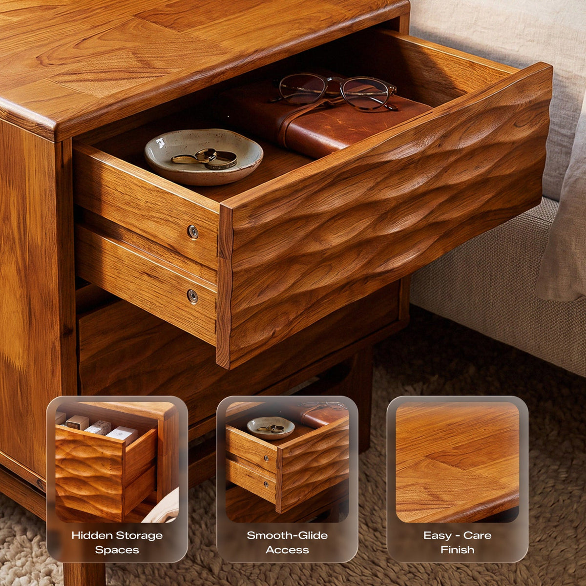 Elara Solid Wood Nightstand