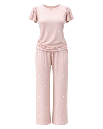 Heartfull PJ – Silky Printed Pajama Set 2PC In Blush Hearts
