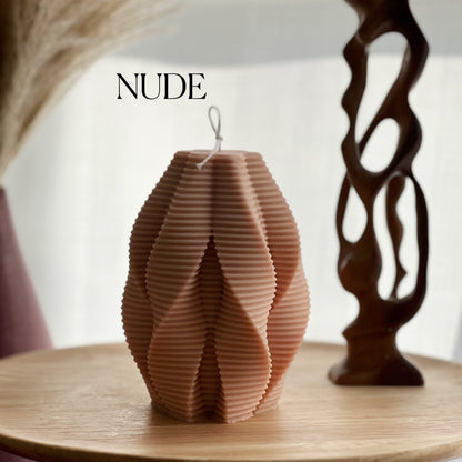 Large Ribbed Swirl Soy Candle: Abstract Geometric Decor