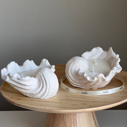 Muschelsojawachskerze | Jesmonite-Gefäß, handgemacht