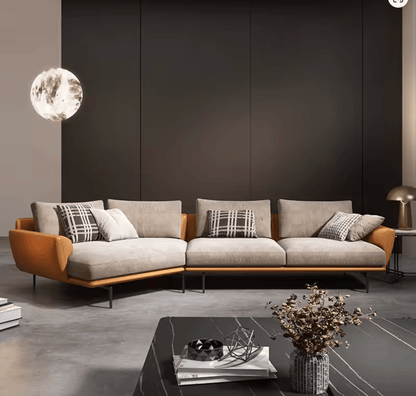 L30 Curved Leather Sectional Sofa with Steel Legs