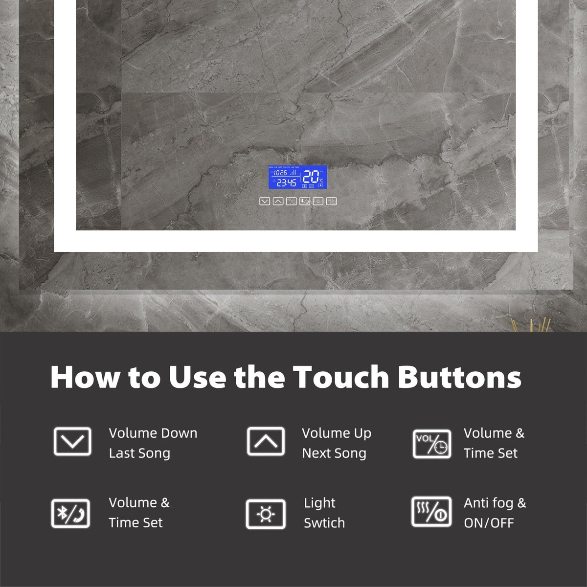 24"–42" LED Bathroom Mirror with Bluetooth Speaker, Touch Sensor, Anti-Fog, 3-Color Light