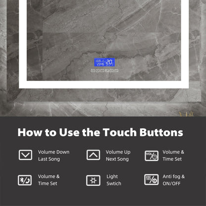 24"–42" LED Bathroom Mirror with Bluetooth Speaker, Touch Sensor, Anti-Fog, 3-Color Light